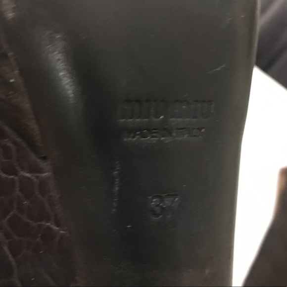 Miu  Miu Heel Tall  Brown Italian Made Leather Platform Boots Size 7 - Picture 11 of 12